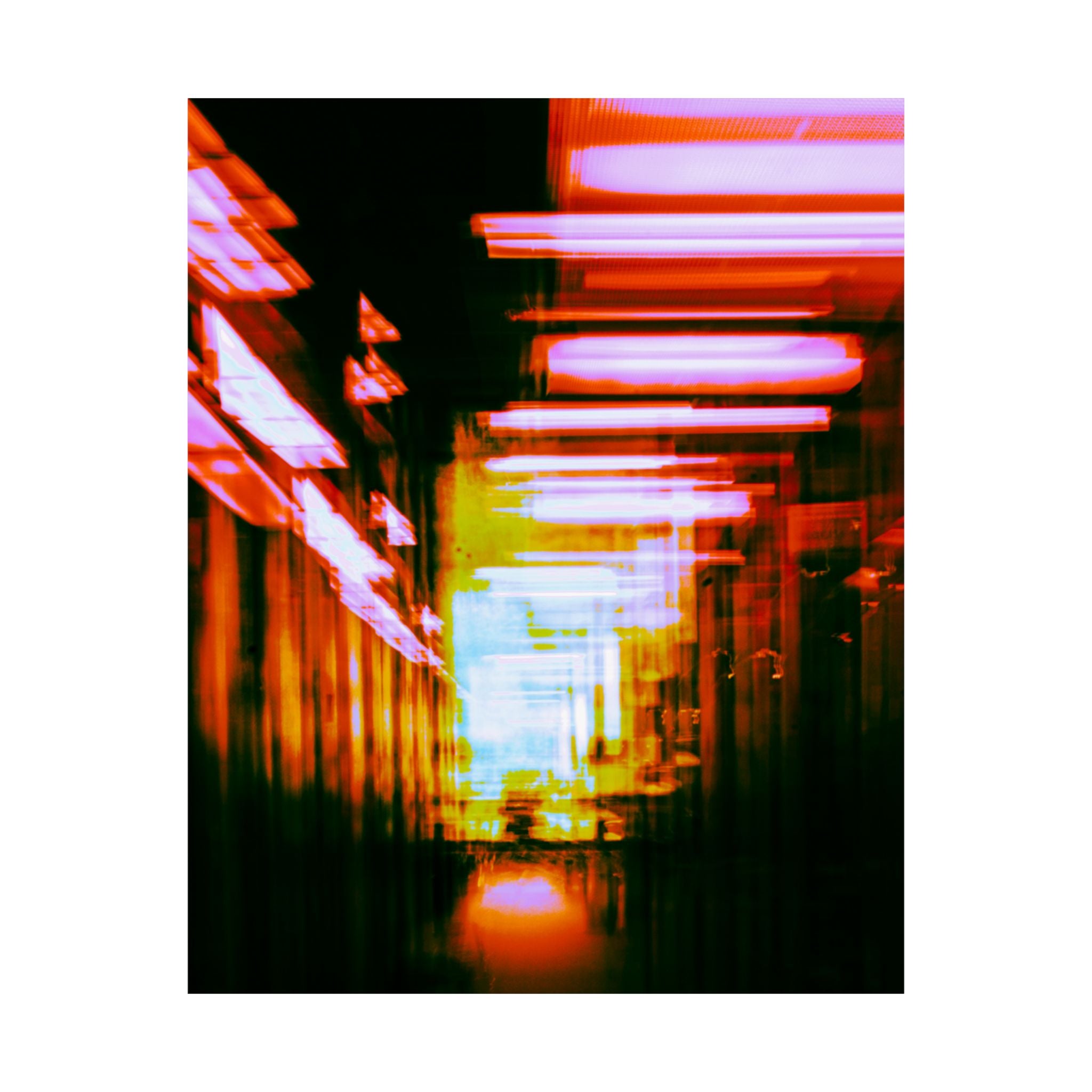 Neon Blur City Poster — Matte Vertical Urban Abstract Wall Art