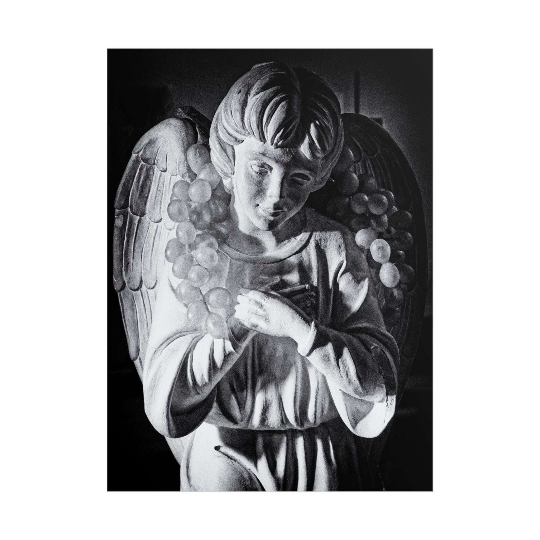 Angel Statue Black & White Unframed Poster — Gothic Wall Art