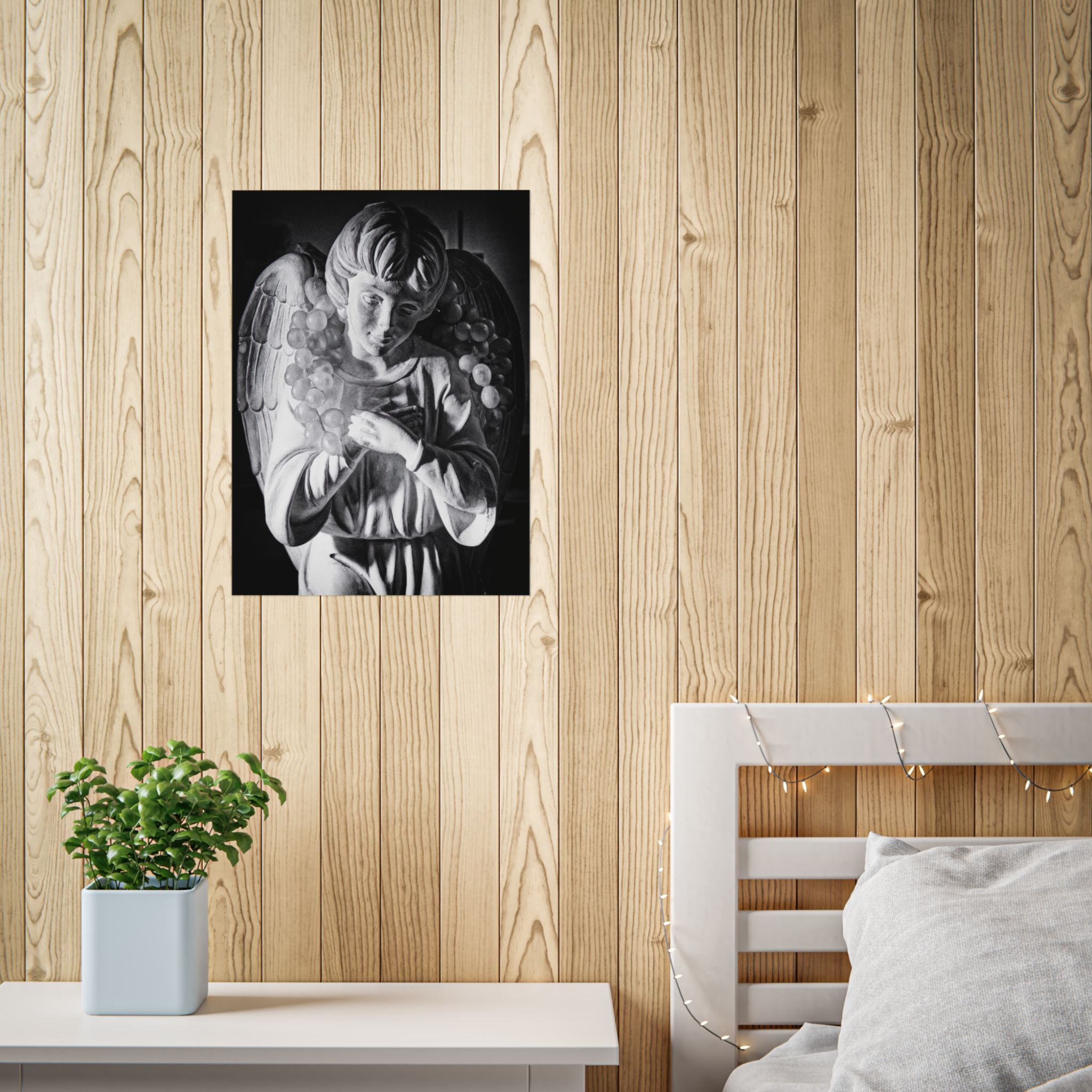 Angel Statue Black & White Unframed Poster — Gothic Wall Art