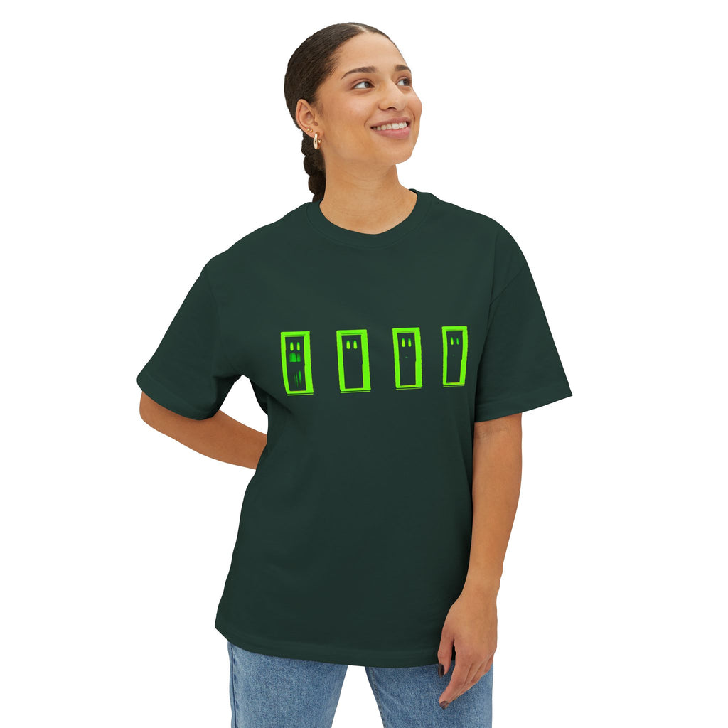 Boxy Tee — Neon Green Door Panel Graphic T-Shirt