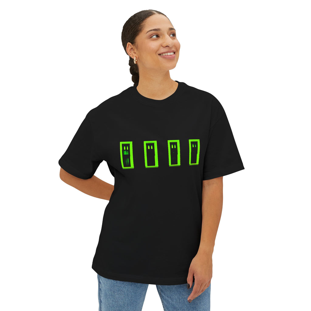 Boxy Tee — Neon Green Door Panel Graphic T-Shirt