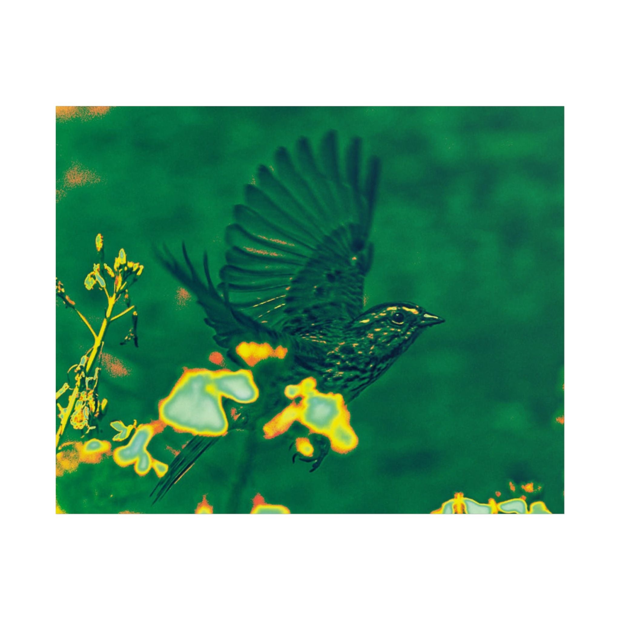 Green Flight Poster — Vintage Botanical Bird Wall Art