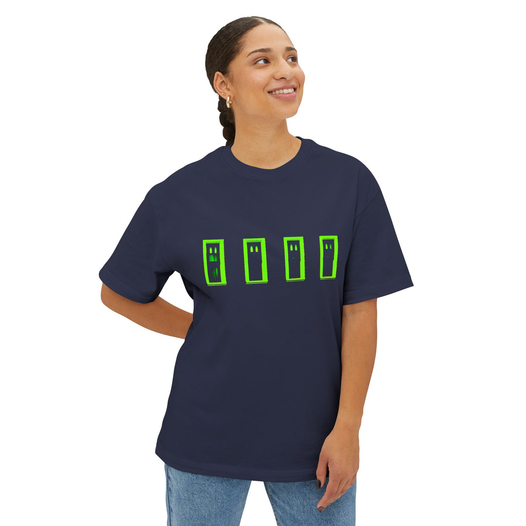 Boxy Tee — Neon Green Door Panel Graphic T-Shirt