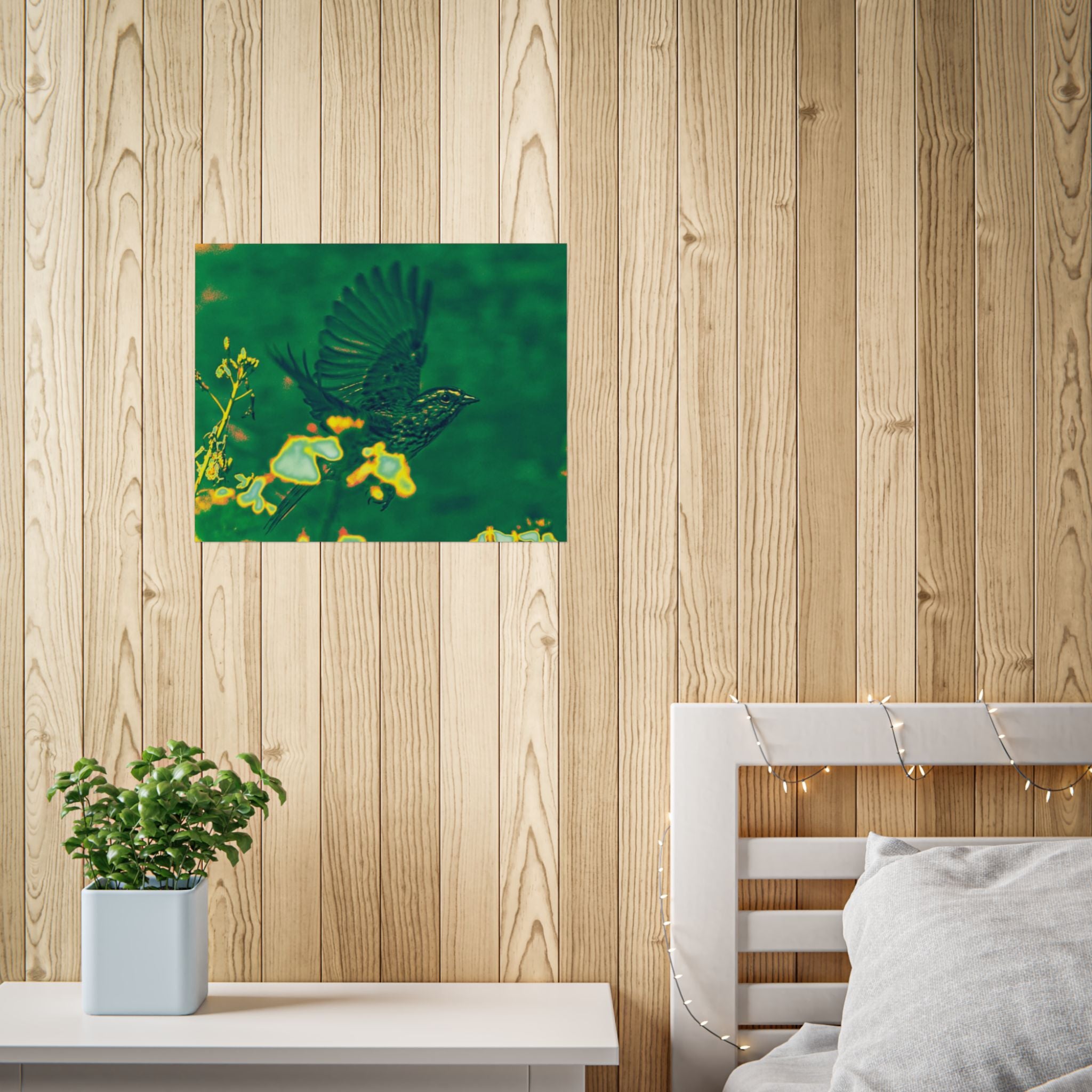 Green Flight Poster — Vintage Botanical Bird Wall Art