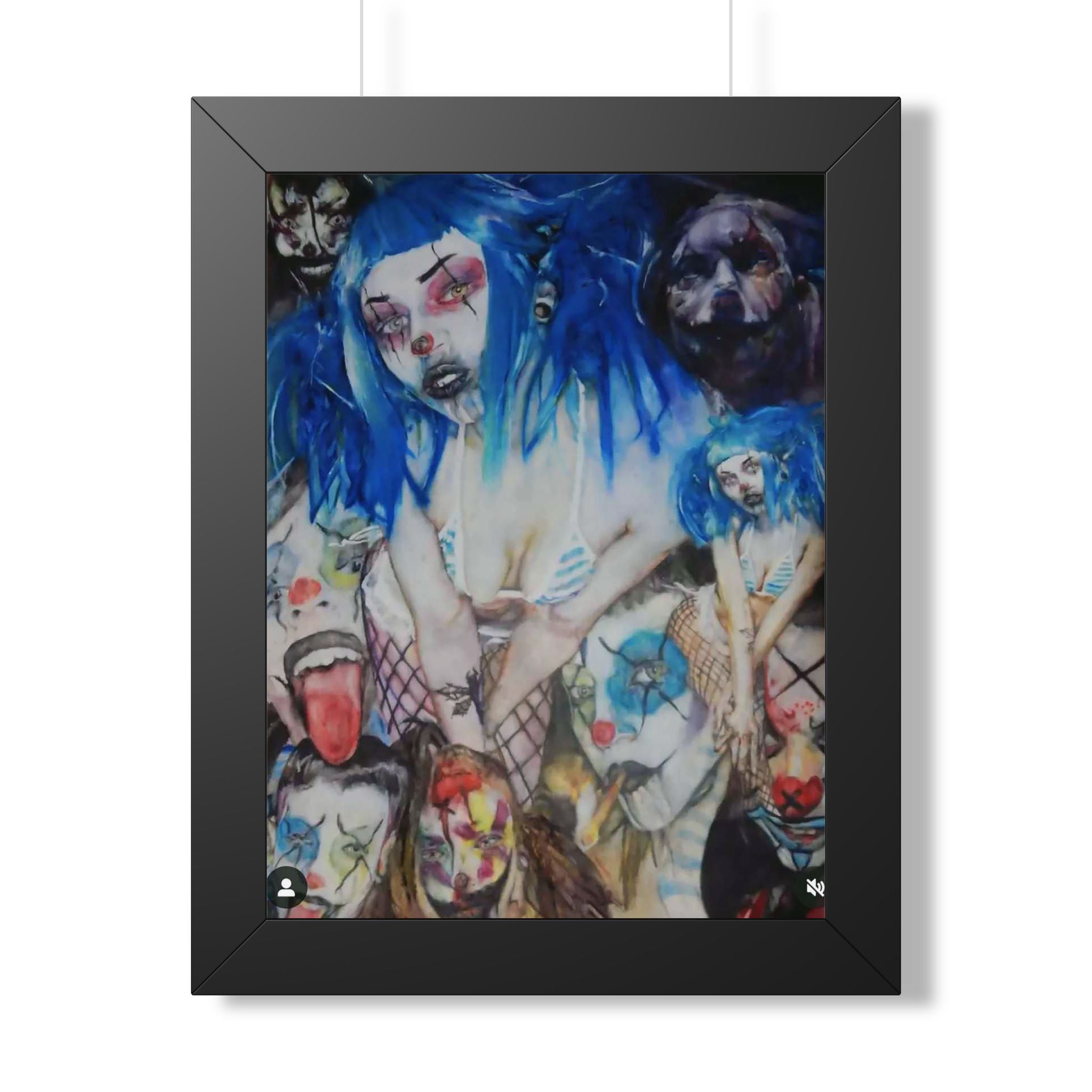 Dark Surreal Portrait Framed Poster — Blue-Haired Gothic Art Print