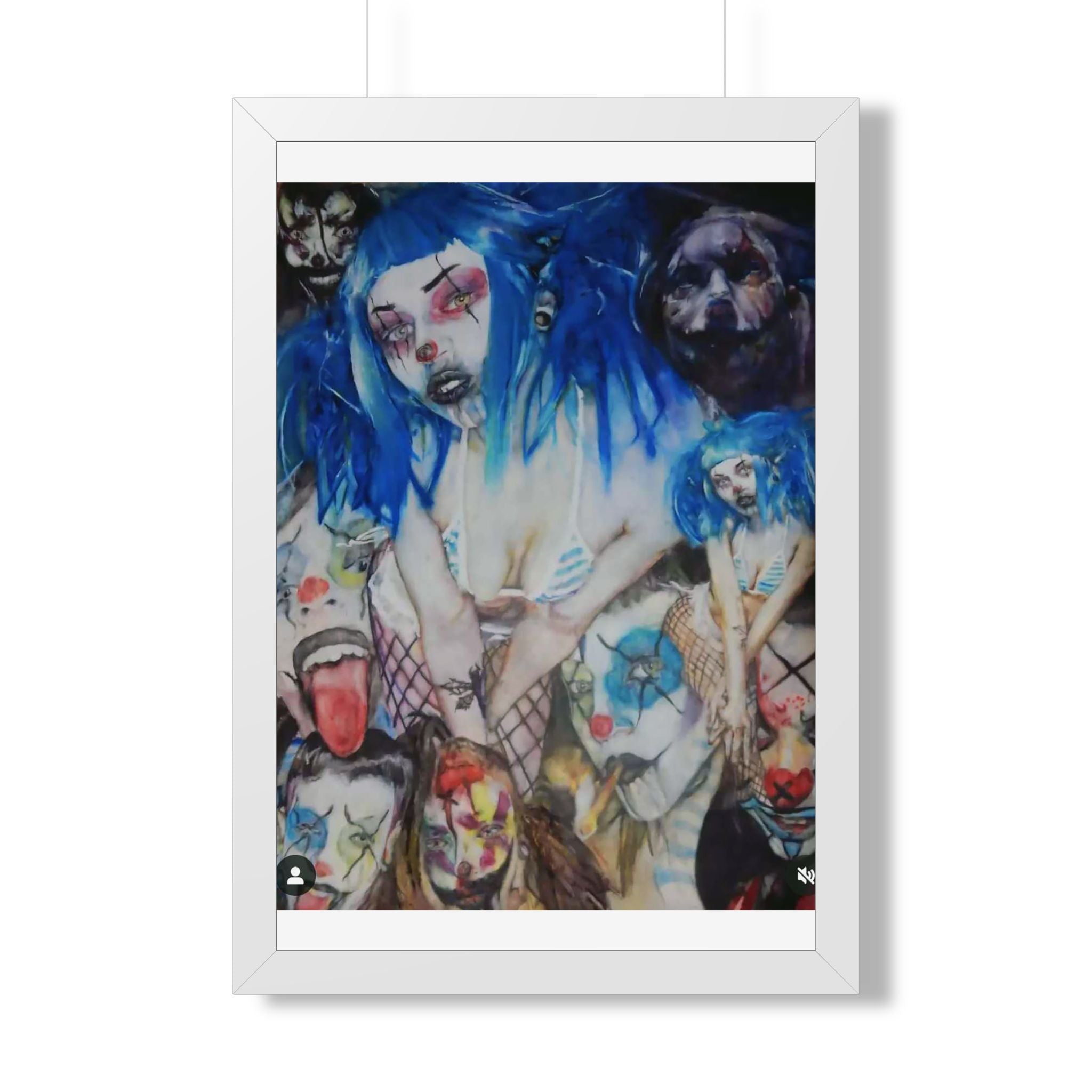 Dark Surreal Portrait Framed Poster — Blue-Haired Gothic Art Print