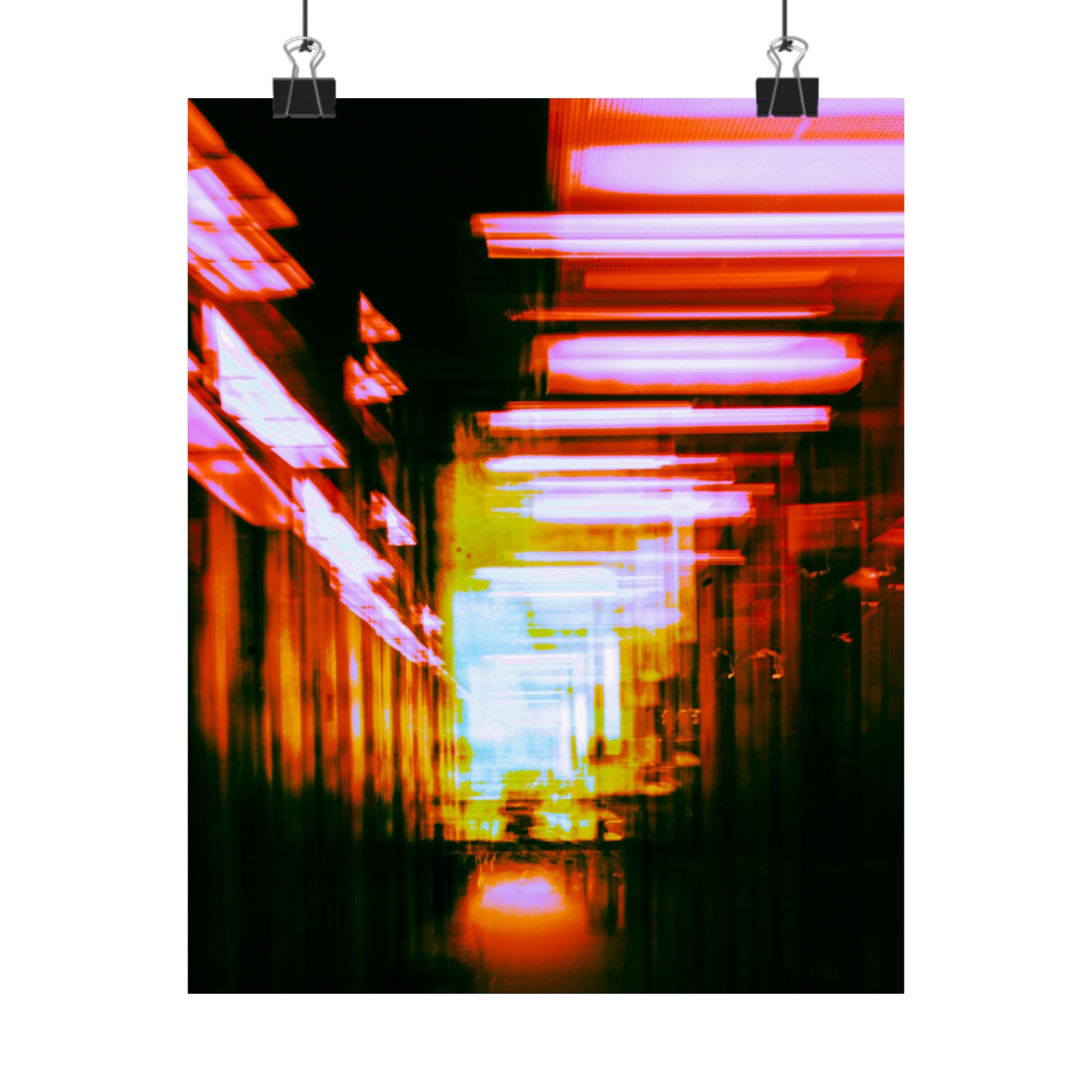 Neon Blur City Poster — Matte Vertical Urban Abstract Wall Art