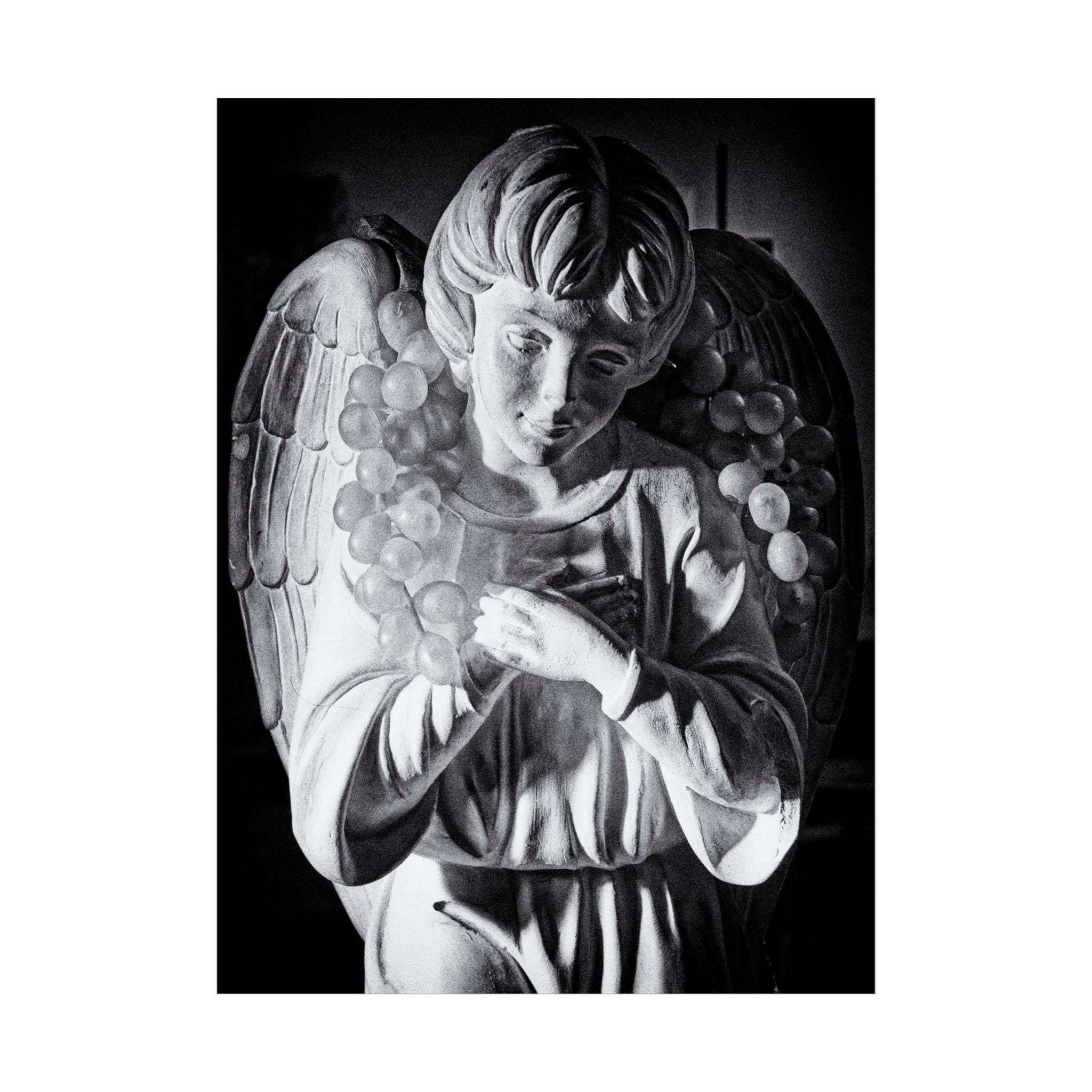 Angel Statue Black & White Unframed Poster — Gothic Wall Art