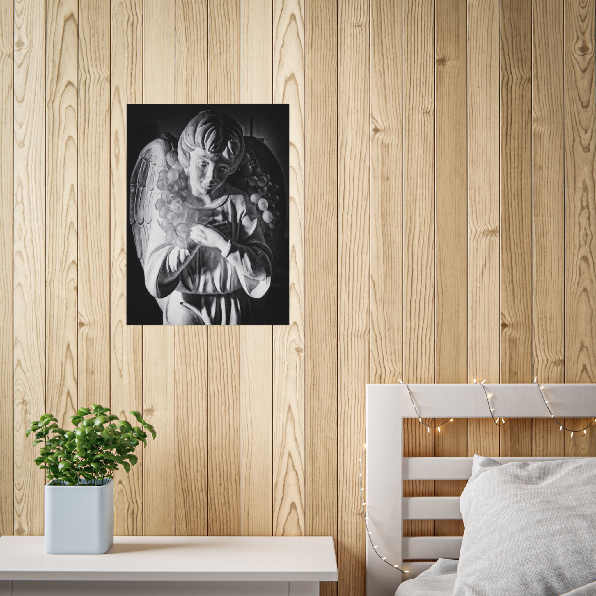 Angel Statue Black & White Unframed Poster — Gothic Wall Art