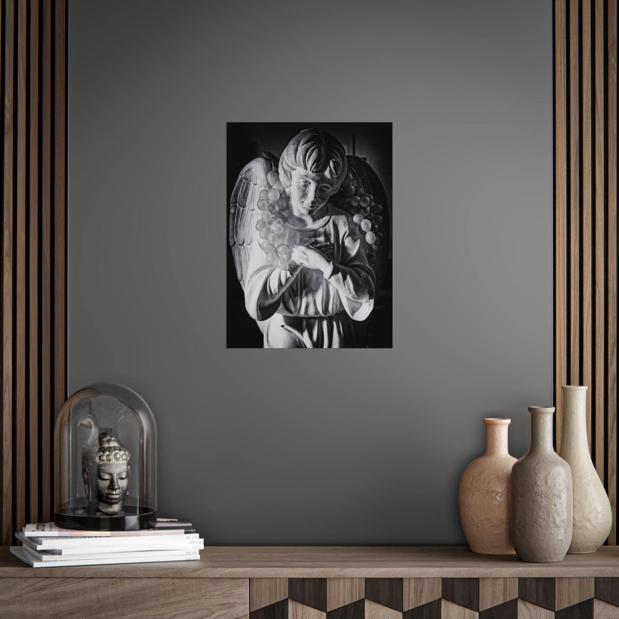 Angel Statue Black & White Unframed Poster — Gothic Wall Art