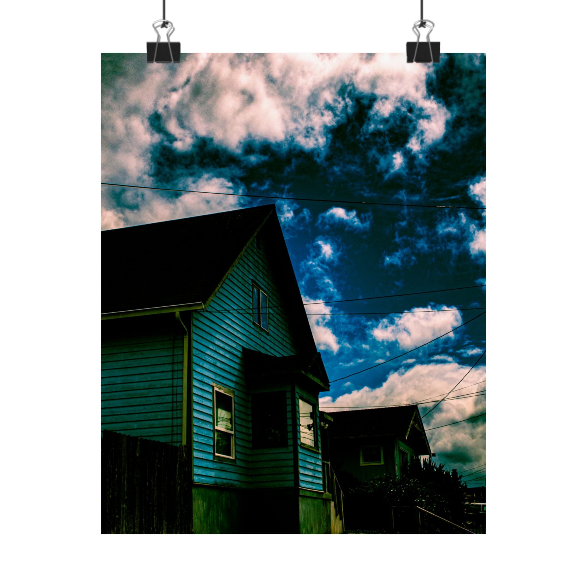 House Under Dramatic Sky Matte Vertical Poster — Moody Cloudscape Wall Art