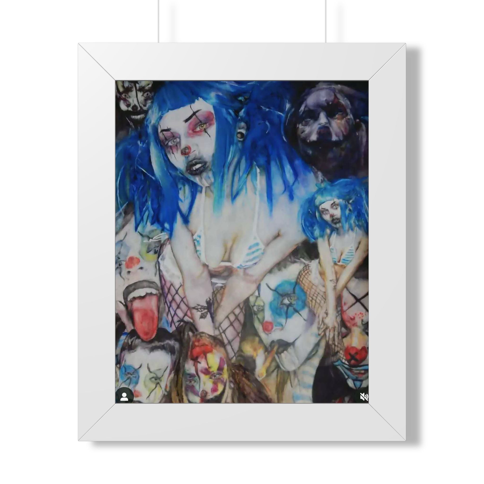 Dark Surreal Portrait Framed Poster — Blue-Haired Gothic Art Print