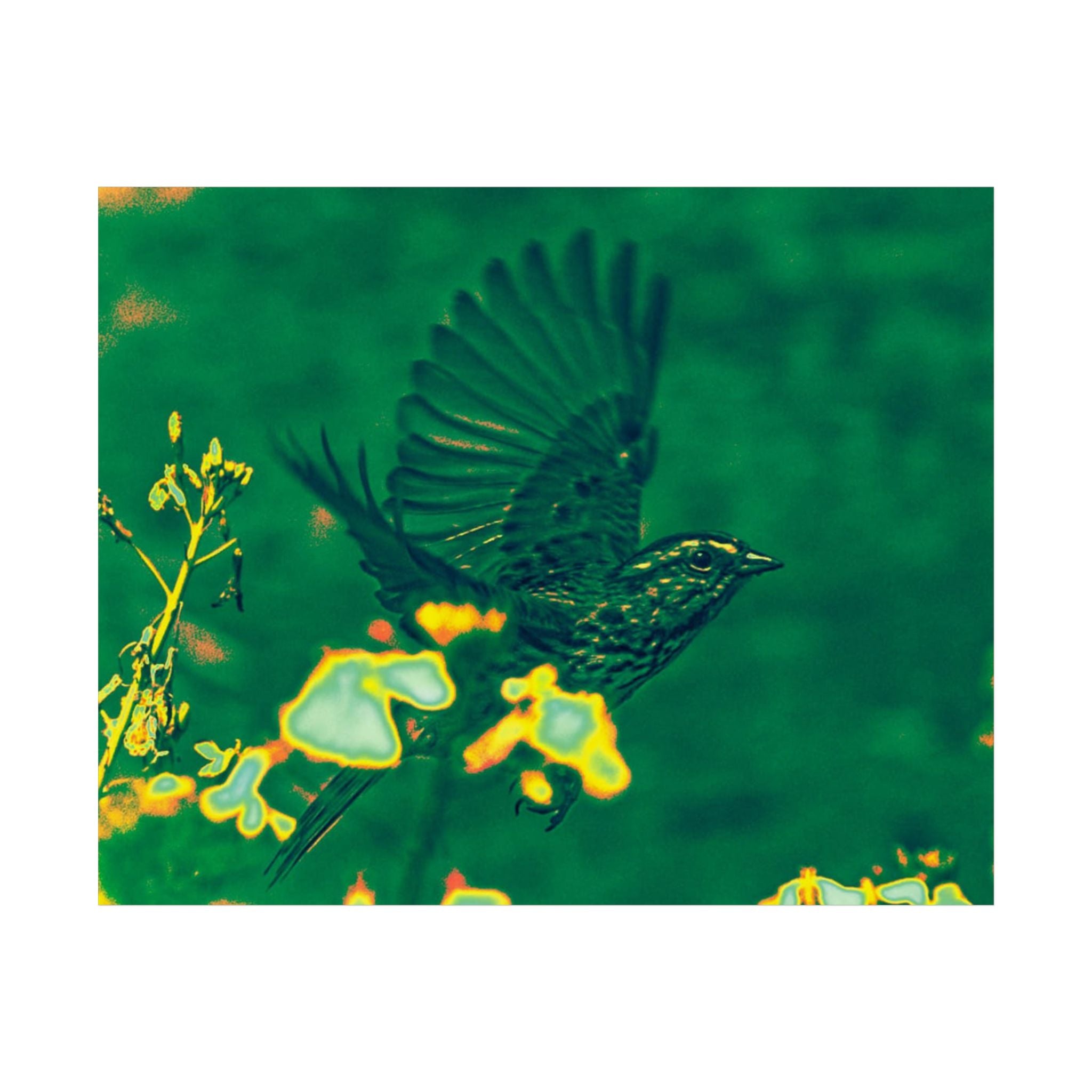Green Flight Poster — Vintage Botanical Bird Wall Art