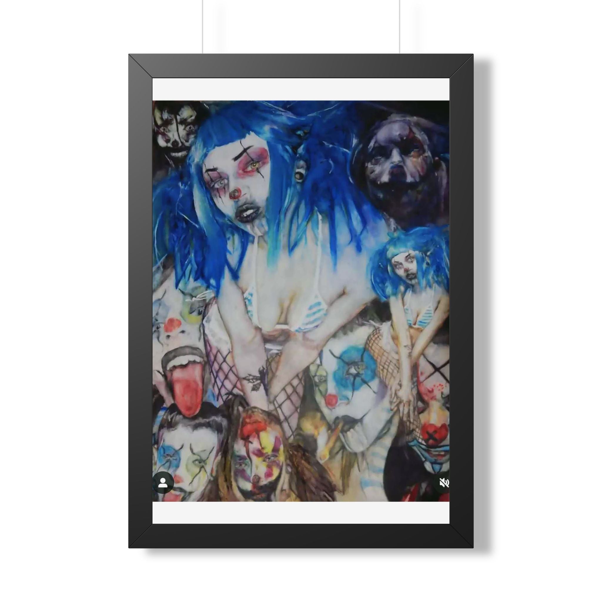 Dark Surreal Portrait Framed Poster — Blue-Haired Gothic Art Print